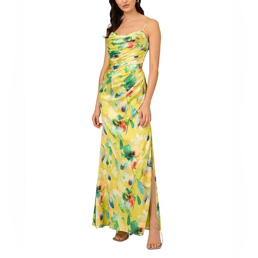 $295 LIV FOSTER 
Printed Stretch Sateen Gown - Green Multi size 12